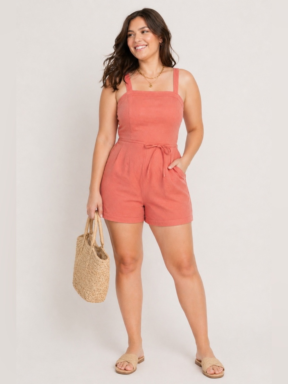 Old Navy Sugarpop Coral Romper Medium Sleeveless Summer Tie Waist Playsuit